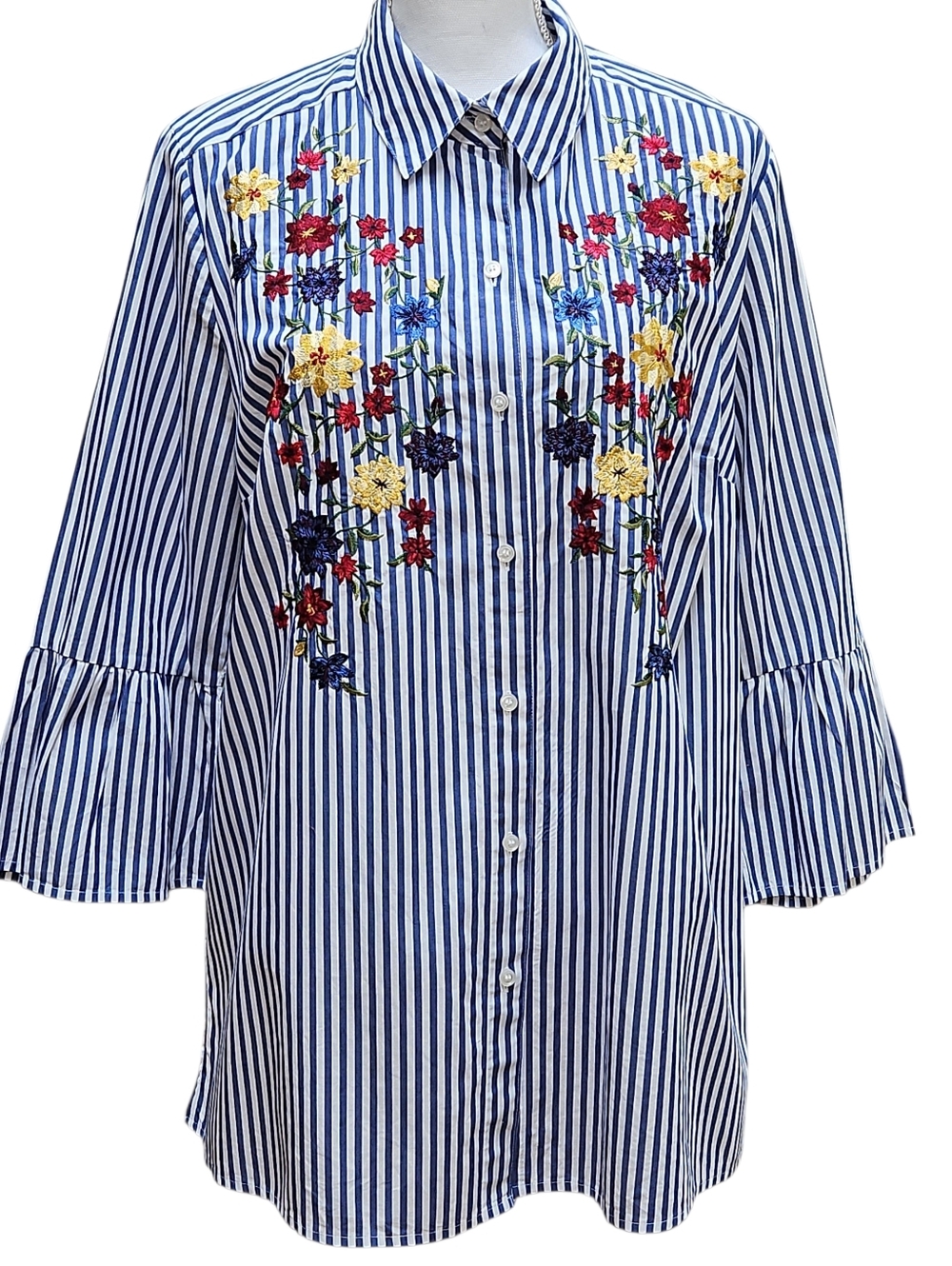 CHARTER CLUB BLOUSE SZ 14 BLUE & WHITE